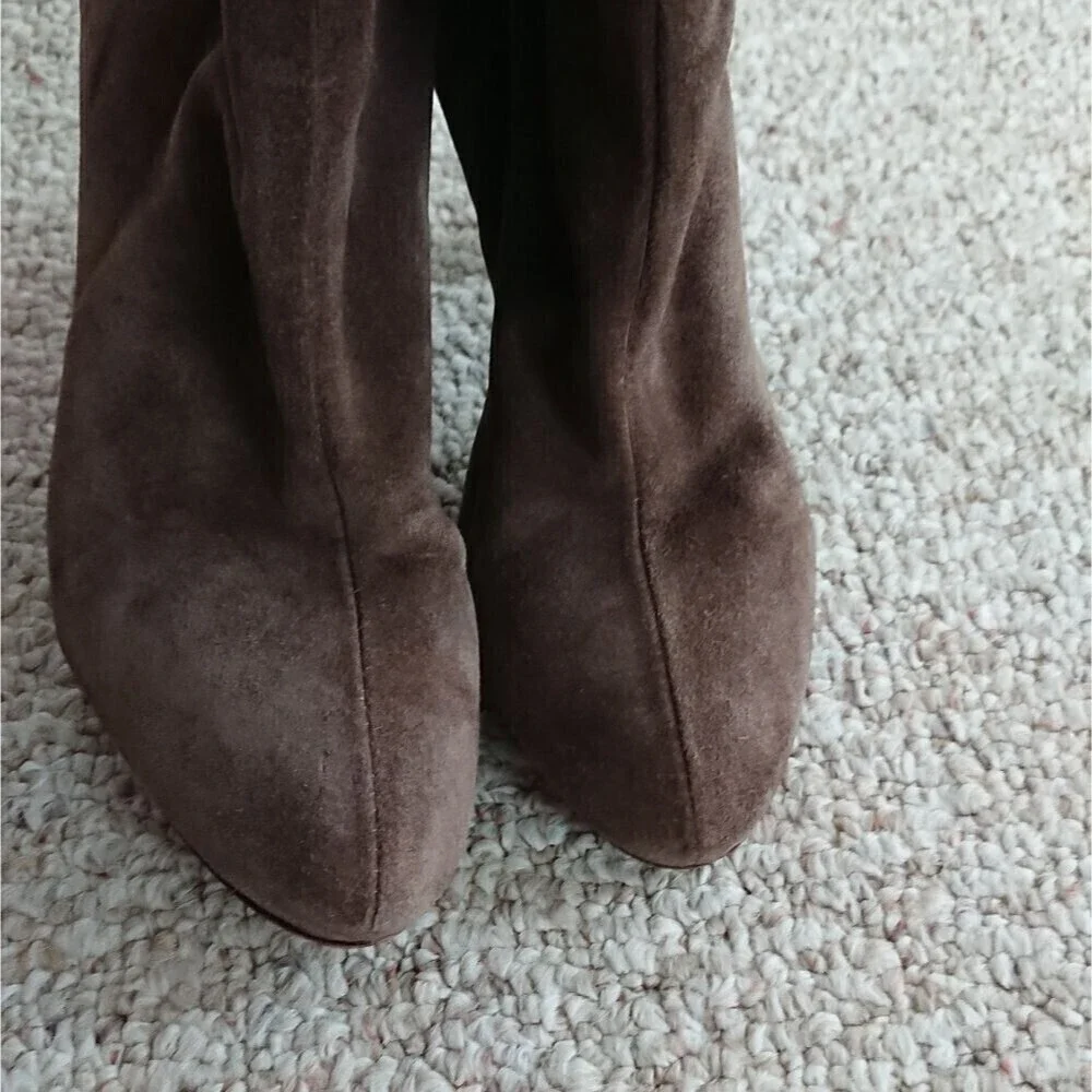 Joie brown knee high leather pull on boots wood block heel size 36.5